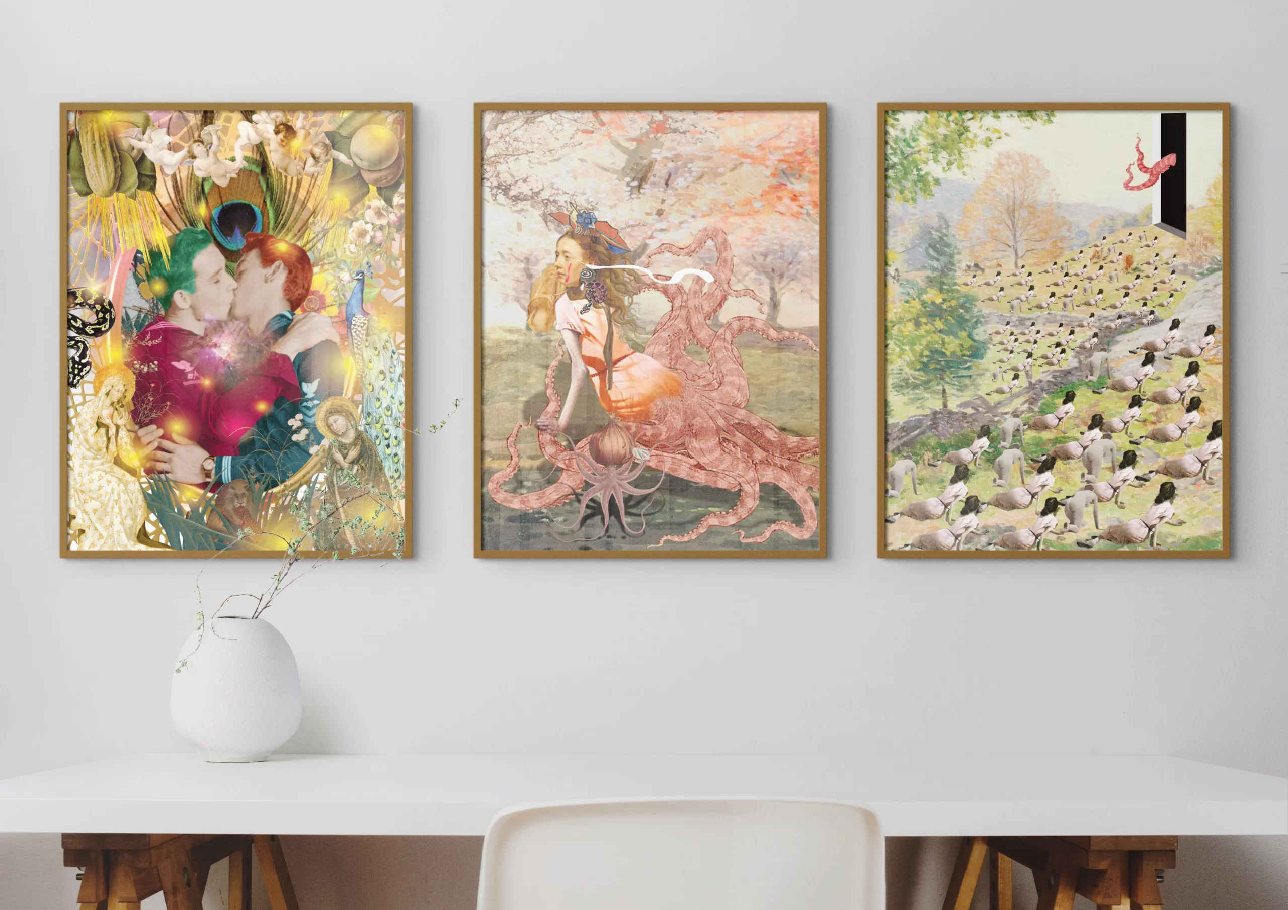 This mockup presents the artwork from this series of "Reinvention" can be appreciated in the living room setting.