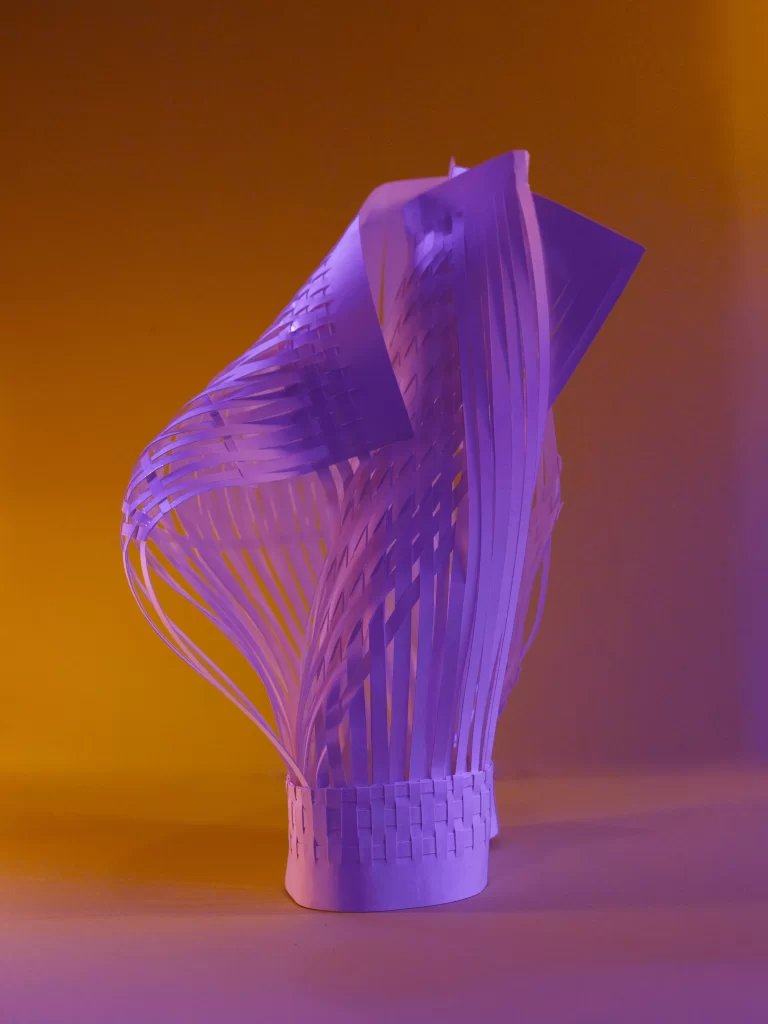 The Elysian Family are 5 sculptures made of paper inspired by Richard Serra's 1967 "Verb List" concept.