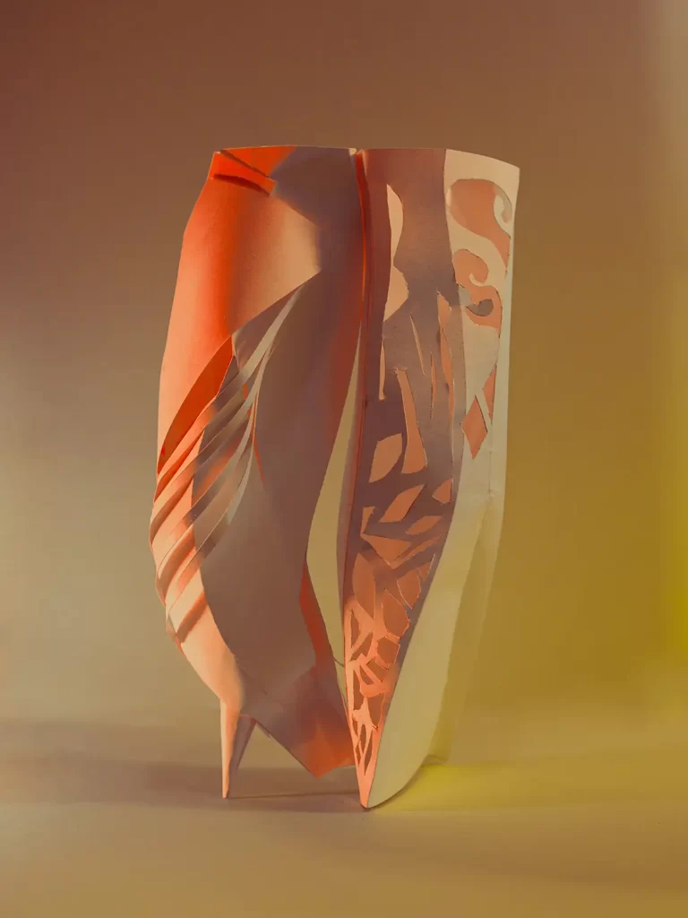 The Elysian Family are 5 sculptures made of paper inspired by Richard Serra's 1967 "Verb List" concept.