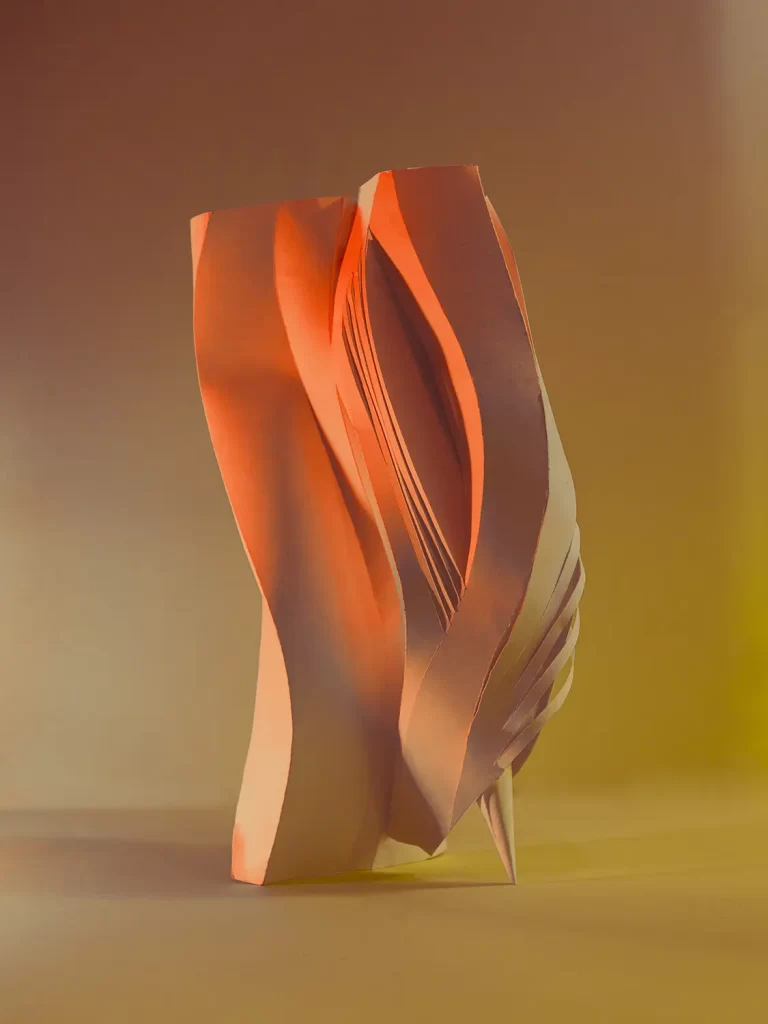 The Elysian Family are 5 sculptures made of paper inspired by Richard Serra's 1967 "Verb List" concept.