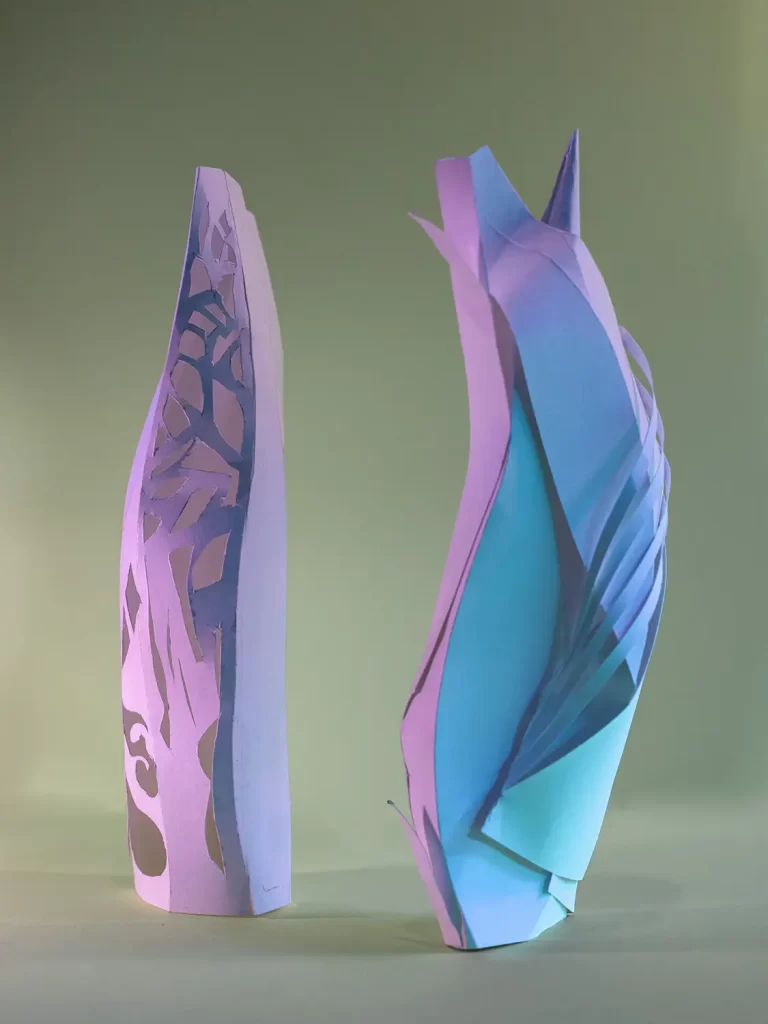 The Elysian Family are 5 sculptures made of paper inspired by Richard Serra's 1967 "Verb List" concept.