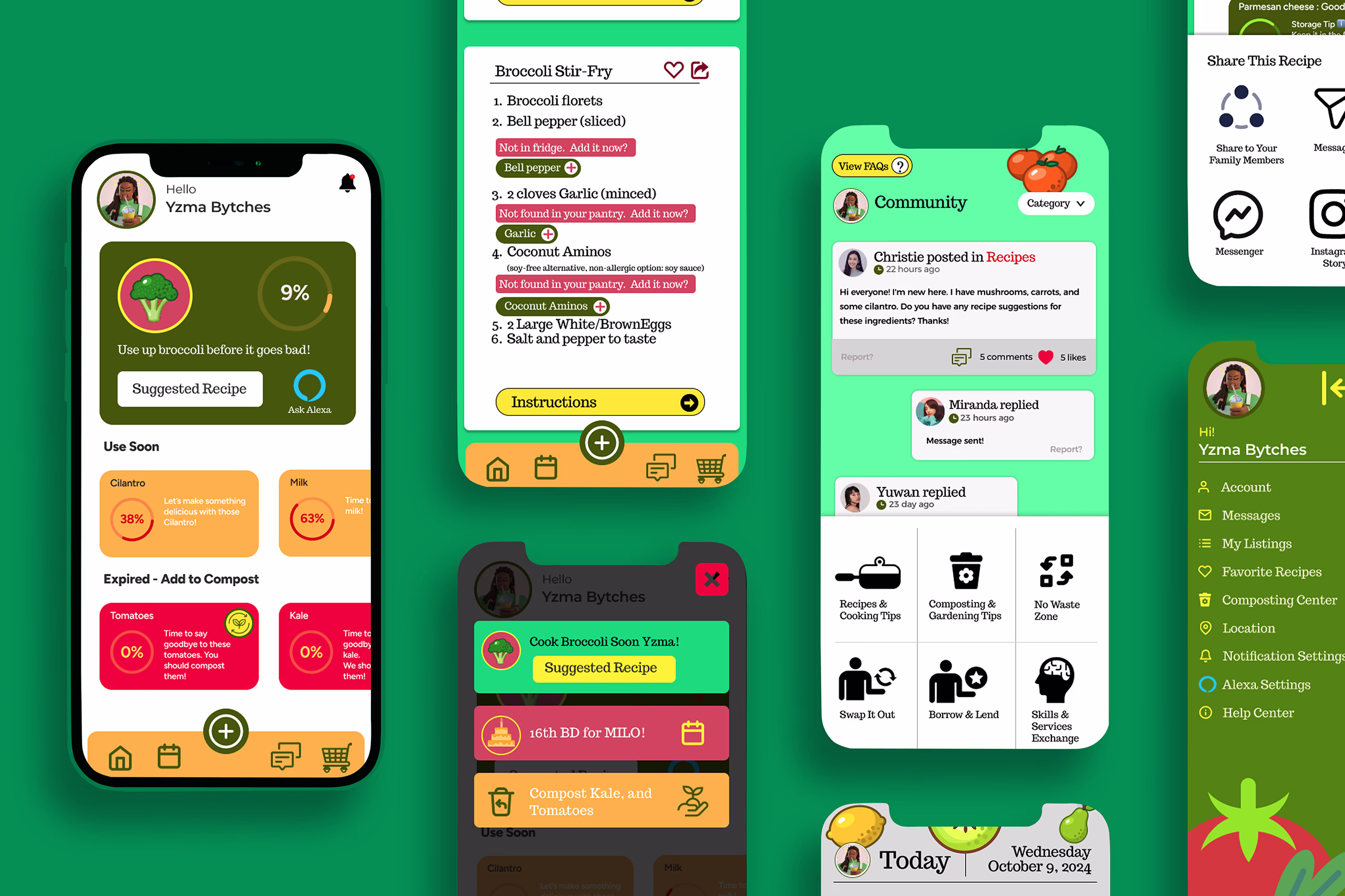 KitchenPal Interfaces on Mobile phones