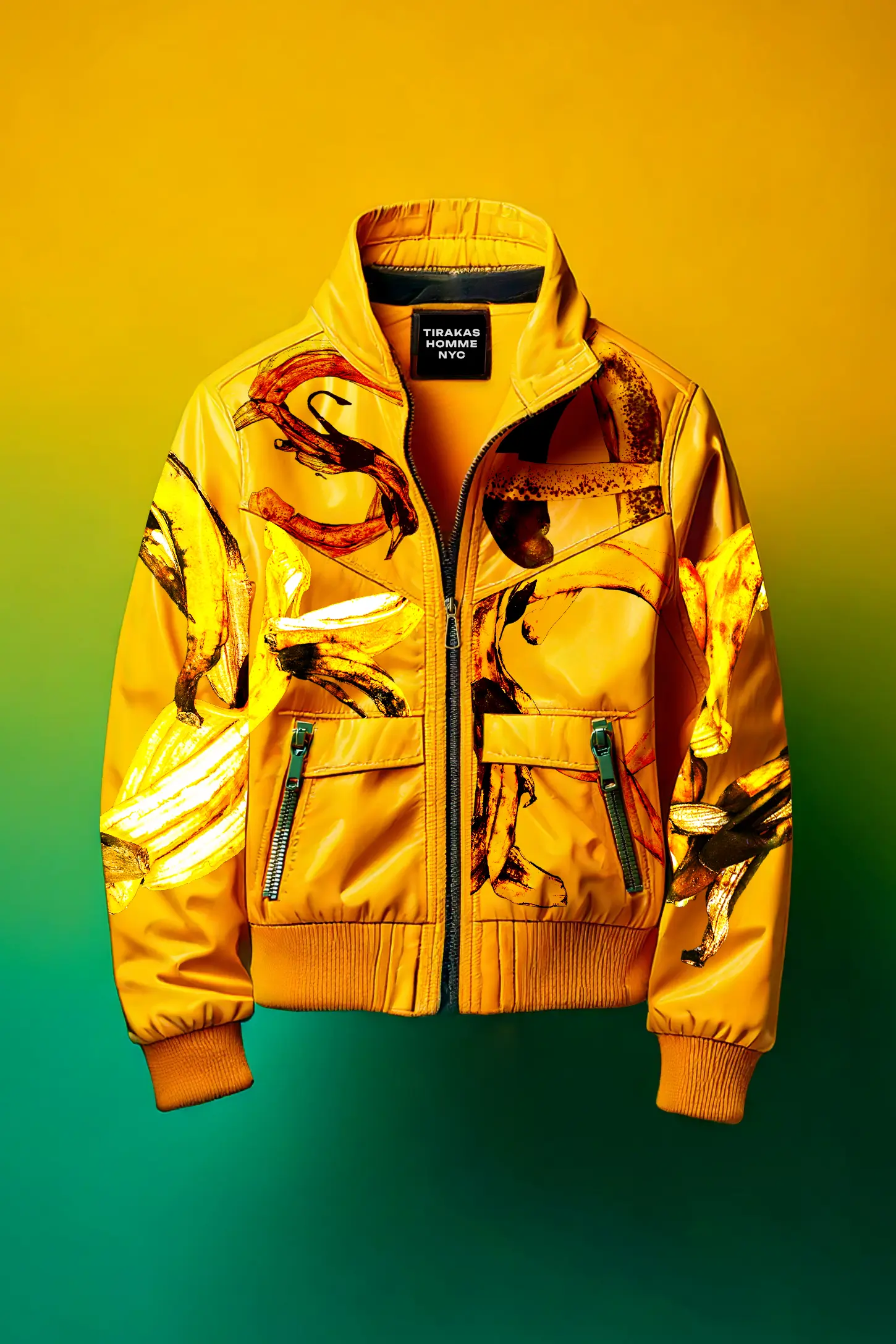 This mockup demonstrates how the banana peel font can be integrated into apparel design by printing on upcycled materials like PVC-coated heavy-duty vinyl. The jacket not only provides warmth for communities in extreme cold but also highlights the fusion of sustainable practices and the artistic potential of graphic design.